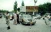 Next picture ::  People look fallen electricity pole on vehicle at  Zarghoon road during heavy storm in Quetta