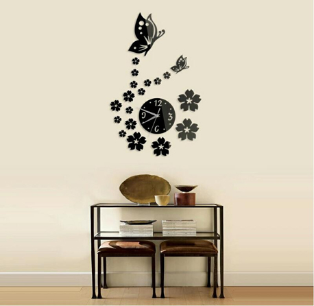 Flower and Butterfly Acrylic Wall Clock
