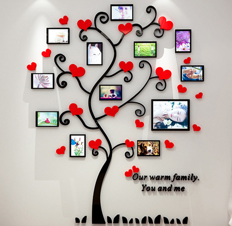 Acrylic Photo Frames Love shape Tree wall Stickers 3d Wall sticker home d?cor