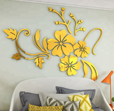 Modern Gold Flower Shape 3D wall sticker home decor acrylic mirror wall decor sofa wall d?cor