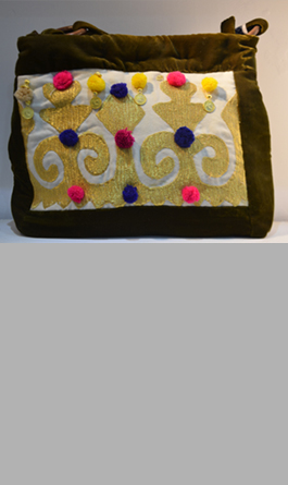 BROWN WELVET BAG WITH ZARDOZI WORK