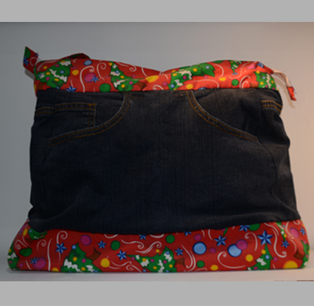 JEANS BAG WITH PRINTED COTTON CLOTH