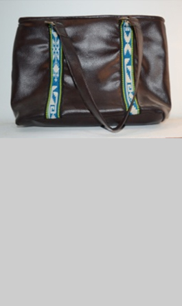 BROWN LEATHER BAG/KILIM STRIP