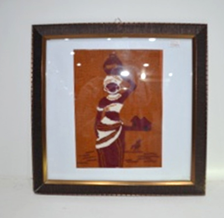 LADY WITH WATER VESSLE FRAMED WALL HANGING IN HAND EMBRIODERY