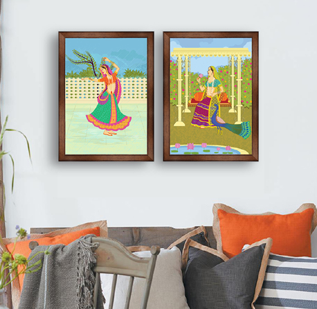 Lady on swing in Indian art style 01
